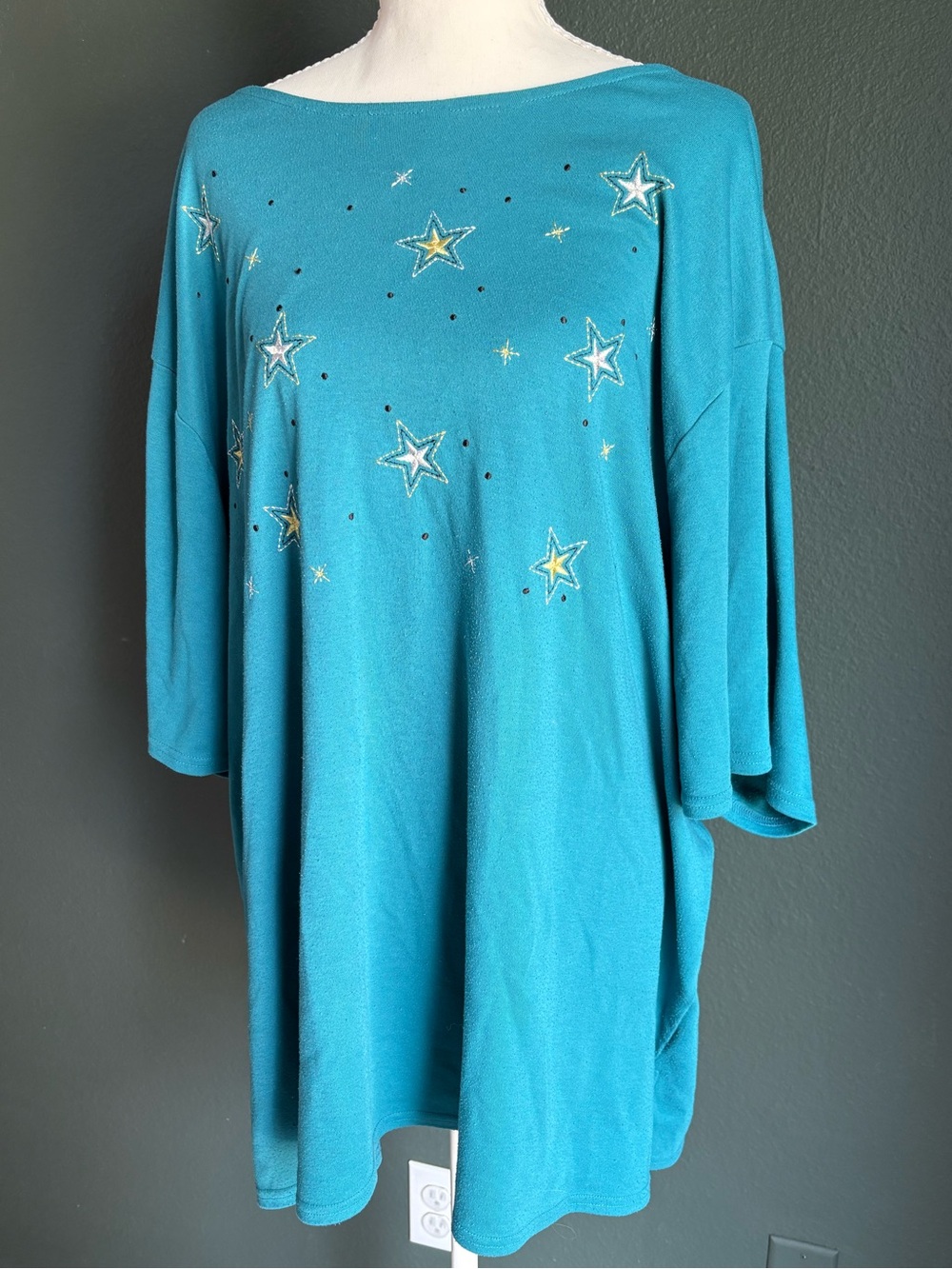 Vintage C.S.T Sport Blue Embroidered Star Oversized Knit Top 4X